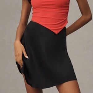 NWT Anthropologie The Tilda Mini Slip Skirt Satin Black Size 2X